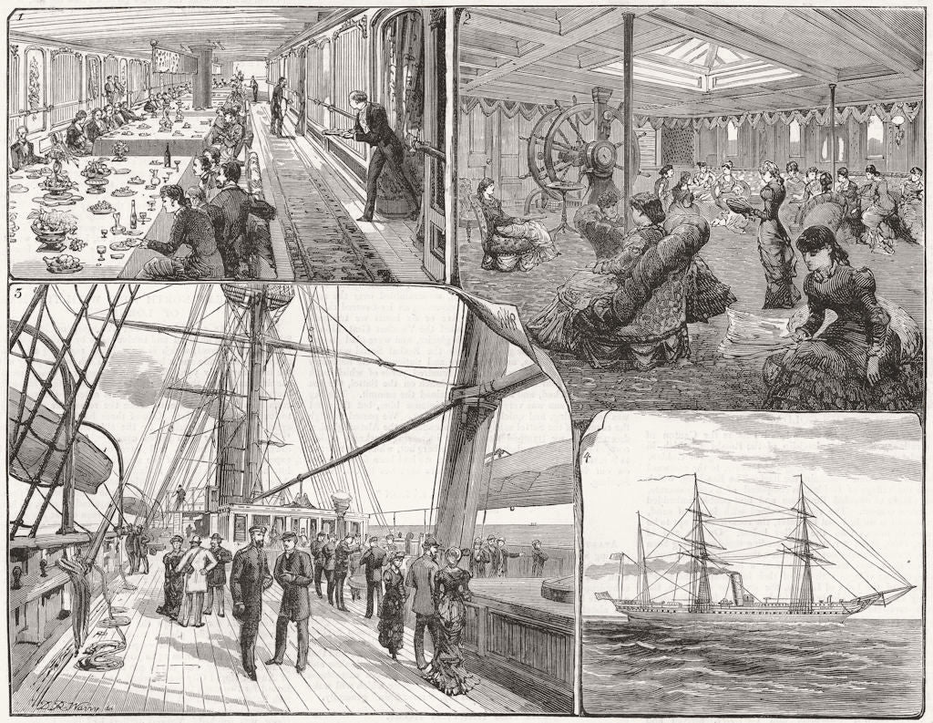 WORLD. Yacht cruise round. Interiors 1881 old antique vintage print picture